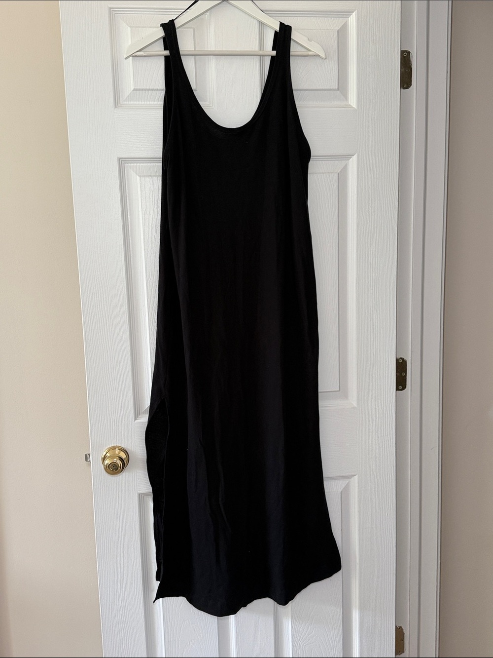 Zara Scoop Neck Cotton Linen Blend Black Maxi Dress NWT